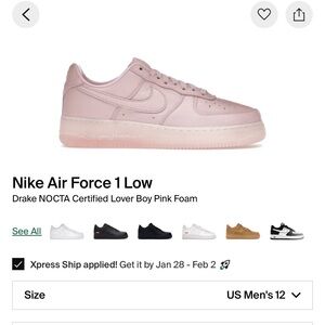 Nike Air Force 1 Low Drake NOCTA certified lover boy, Pink foam
